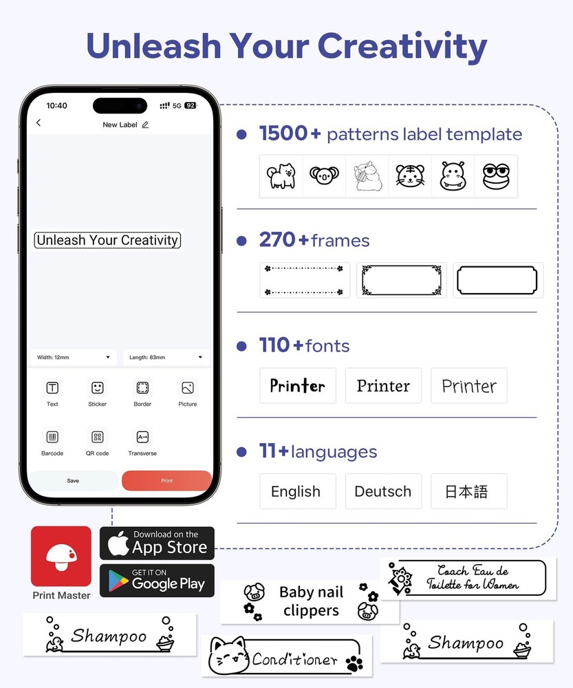 Label Maker Machine with Tape, Rechargeable Backlit Bluetooth Labelmaker, for...