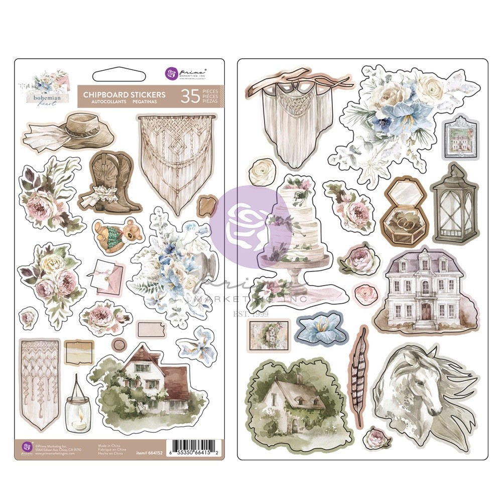 3 Pack - Bohemian Heart Chipboard Stickers 33/Pkg- - P664152