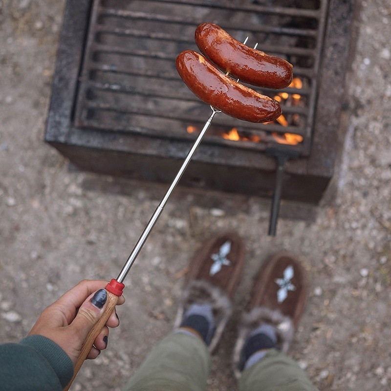 Telescoping Roasting Fork Chrome-Plated Steel Extendable Campfire Cooking 4 Pack