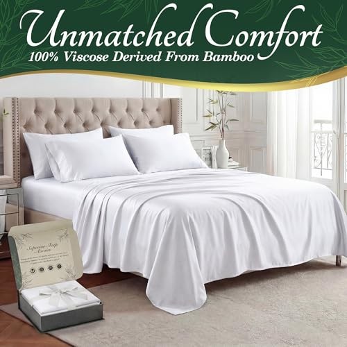 100% Viscose Derived from Bamboo Sheets Size - Luxury 6 Pc Queen White