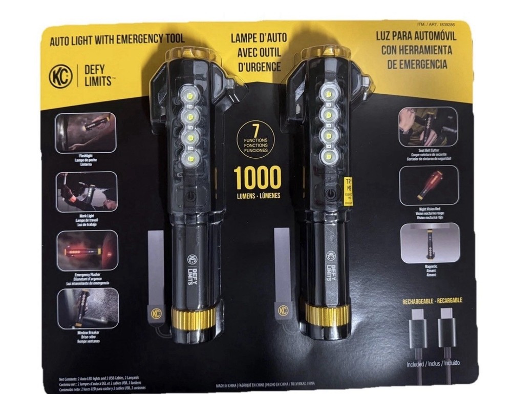 KC AutoLight 2 Pack 1000LM Emergency Flashlight Tool Magnetic Base Rechargeable