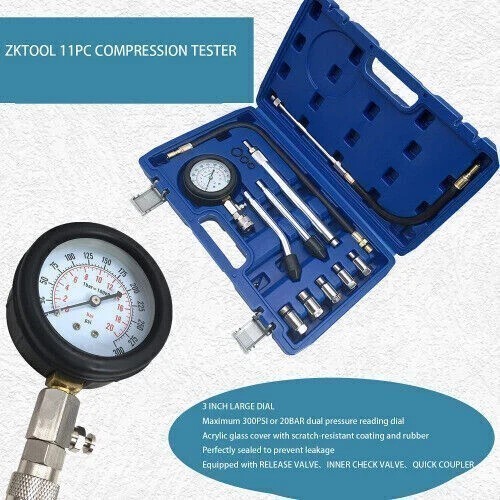 Car Engine Compression Test Tool Set 0-300PSI Includes M10 M12 M14 M18 Adapters