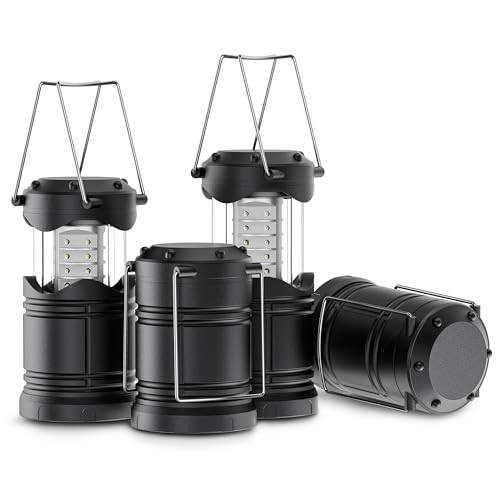 4 Pack LED Camping Lanterns, Battery Powered Camping Lights LED Black