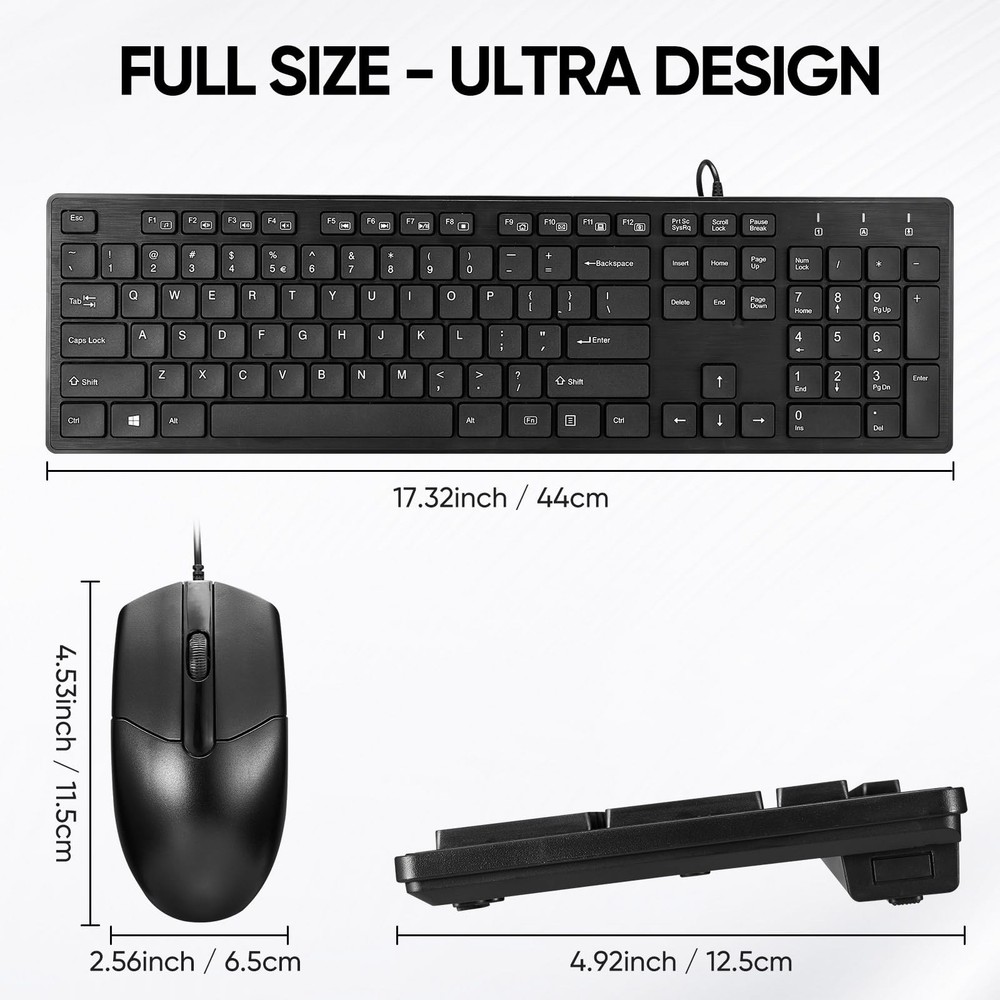 Wired Keyboard and Mouse Combo Full Size Ergonomic Keyboard Optical Mouse
