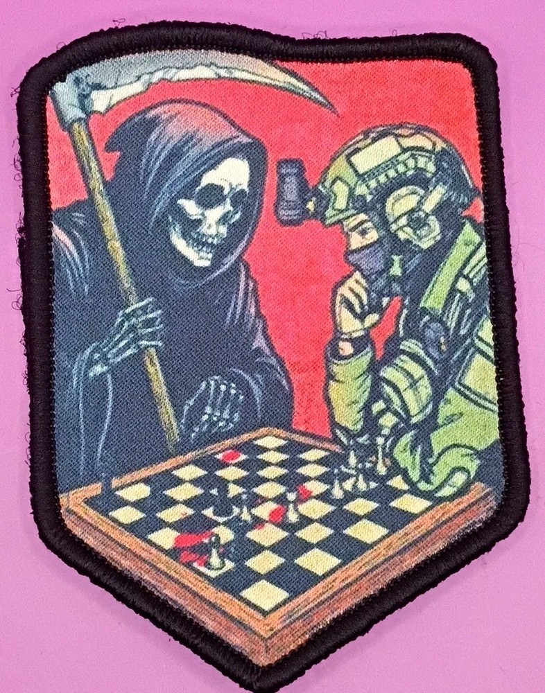 Grim Reaper vs Operator Chess Tactical Patch Hook & Loop Screen Print Embroidery