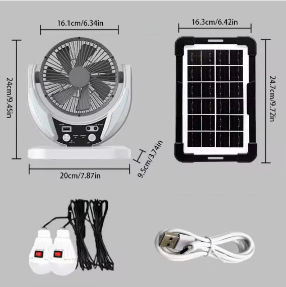 Solar-Powered LED Fan & Emergency Light Bulb with USB Charging & Night Light