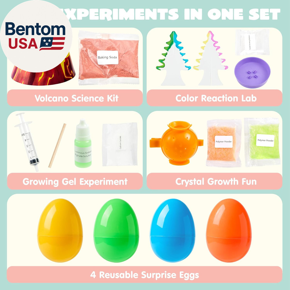 4Pcs Jumbo Easter Science Experiment Eggs, Colorful Eggs Prefilled with 4 Fun Ed