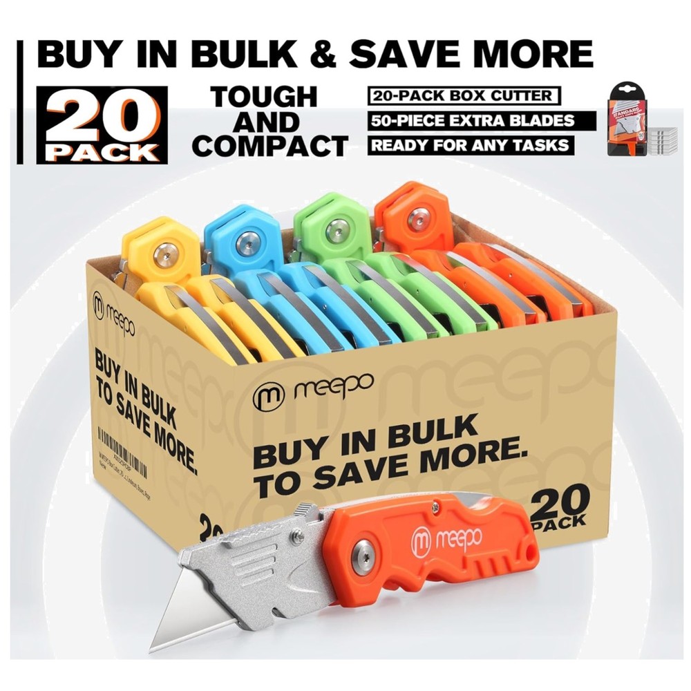 Heavy Duty Utility Knife Bulk Pack - 20 Folding Knives