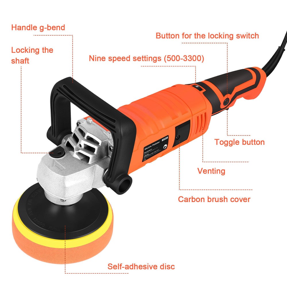 1580W Car Polisher Polishing Machine Kit Buffer Sander Variable 7 Speed w/Pad