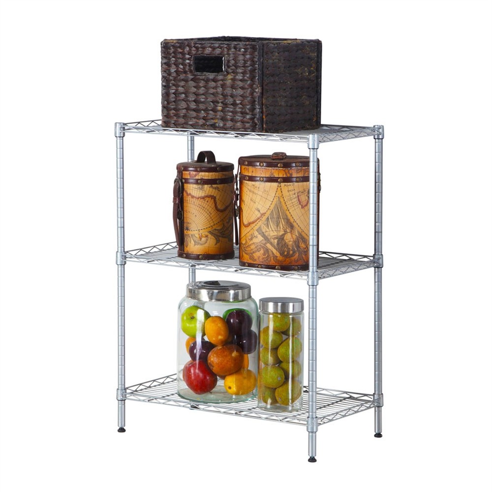 Concise 3Layers Carbon Steel & PP Storage Rack Silver Bottom Adjusting Anti-rust