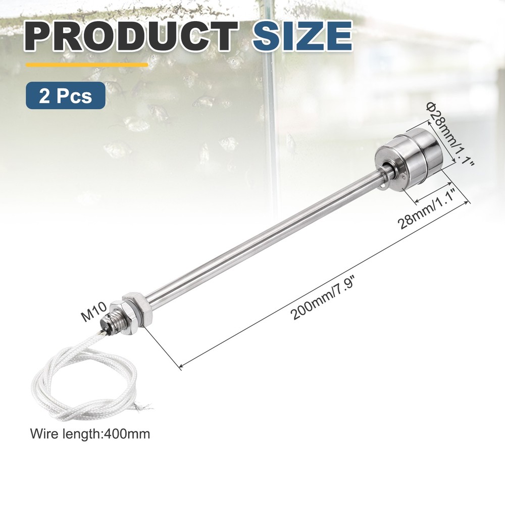 Float Switch 200mm Rod 0.5A Vertical Single Float for Pump/Alarm 2 Pcs