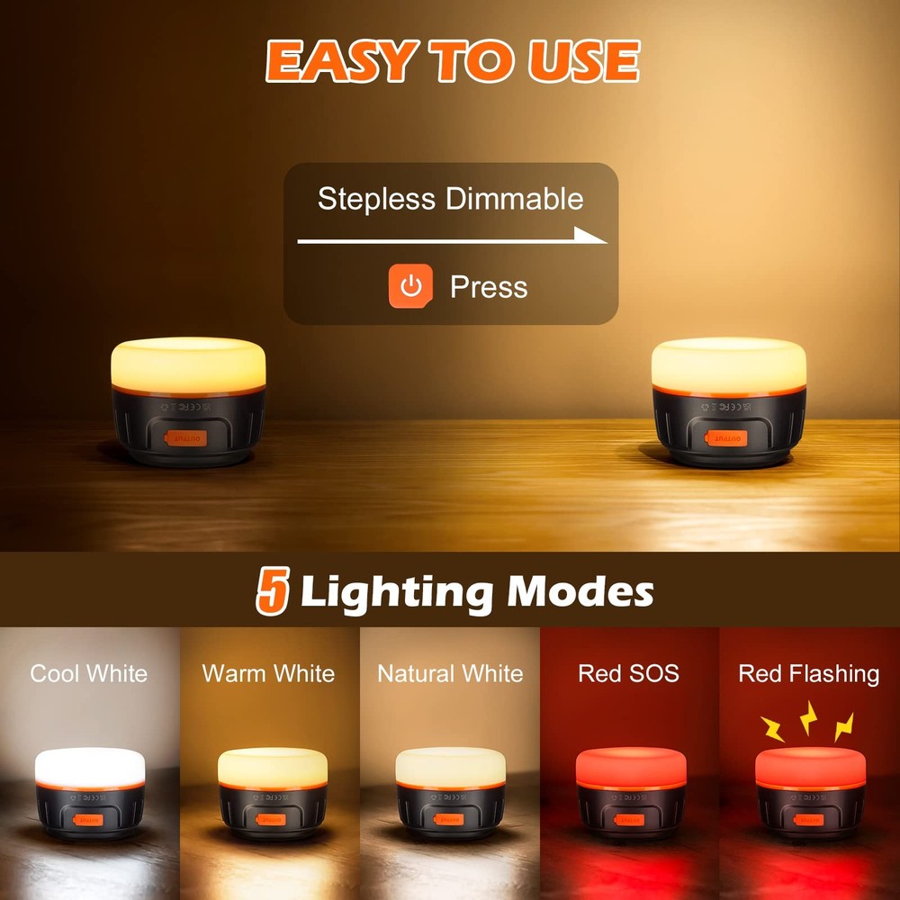 Sinvitron LED Camping Lantern Rechargeable with Remote 2 Pack, Black&Org