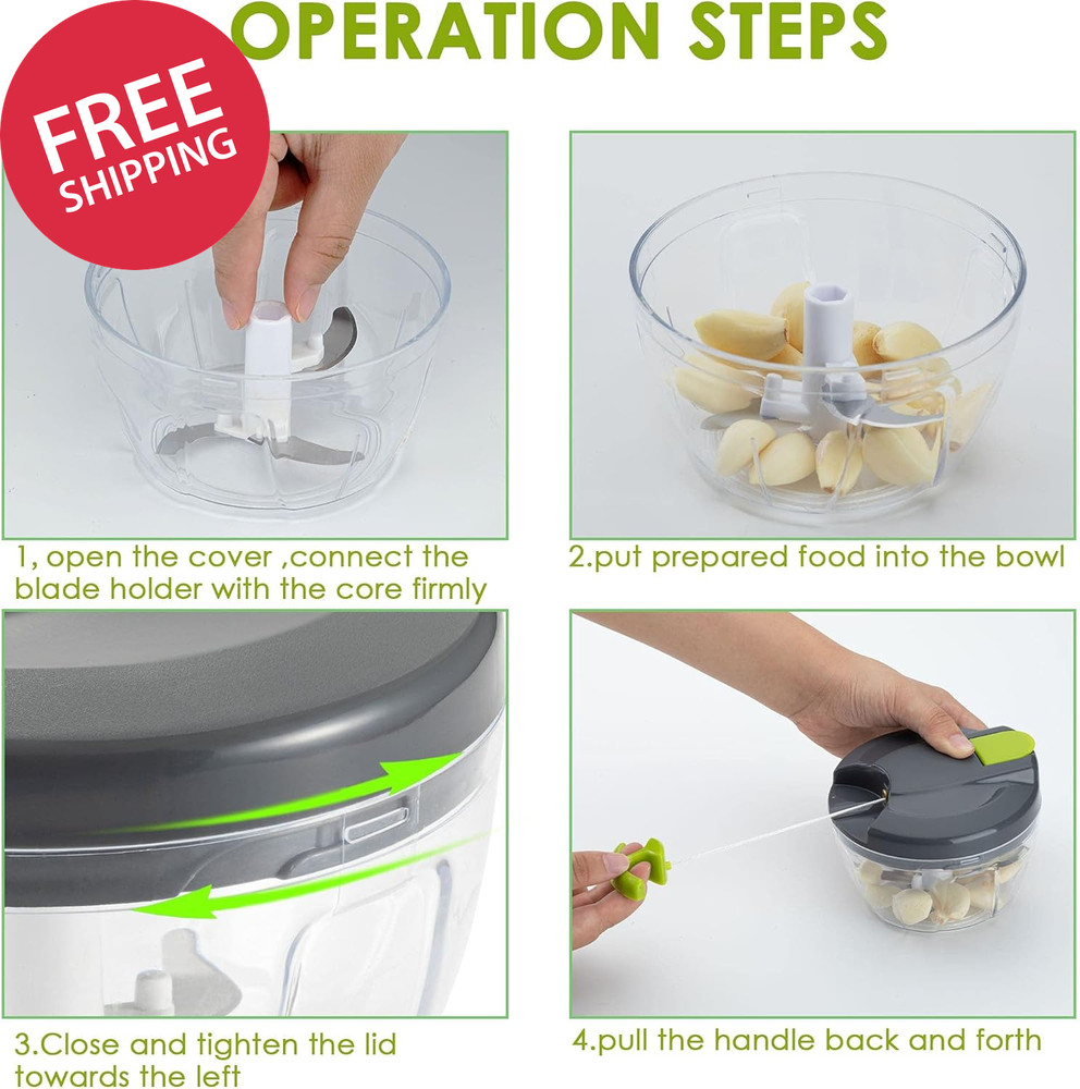 Multi-Function Manual Food Chopper Processor with Handle Cover Vegetable Mincer