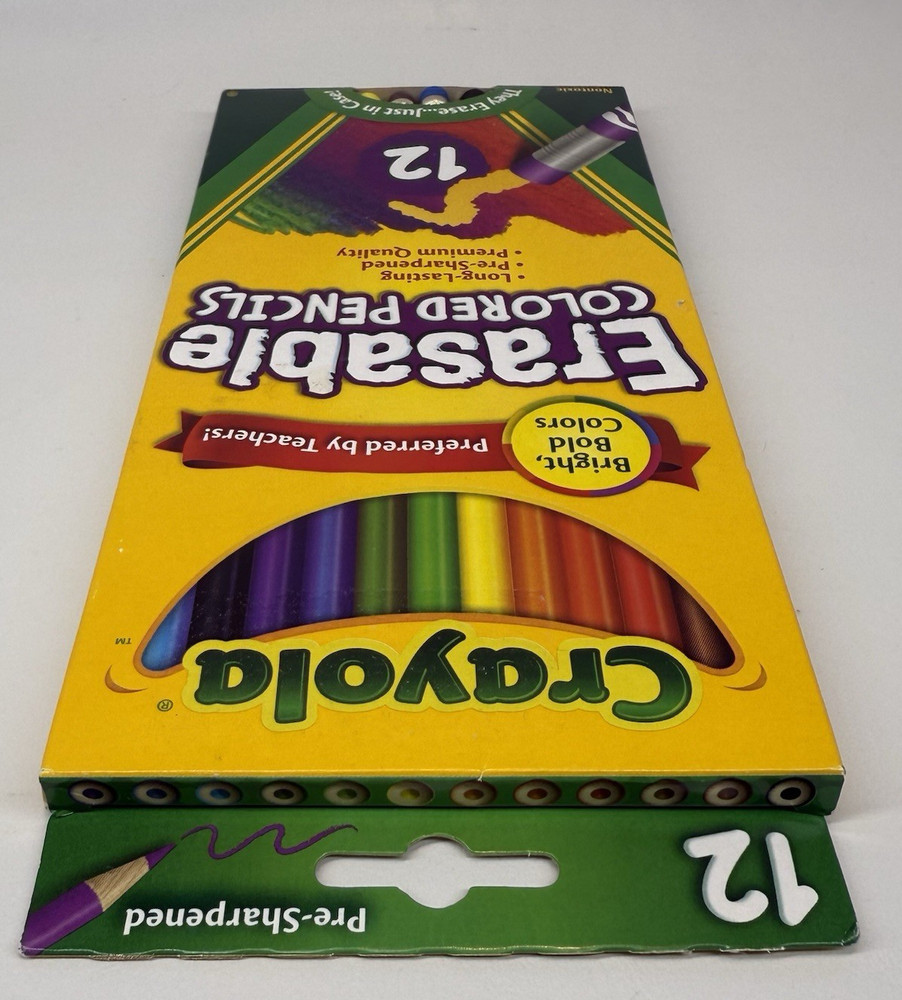 2014 12 Pack Crayola Erasable Colored Pencils Pre-Sharpened Unused READ