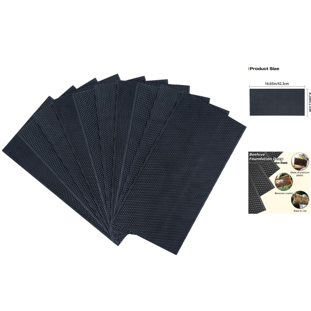 10-Pack Black Beeswax Coated Foundations for Beehive Deep Frames - Easy Install