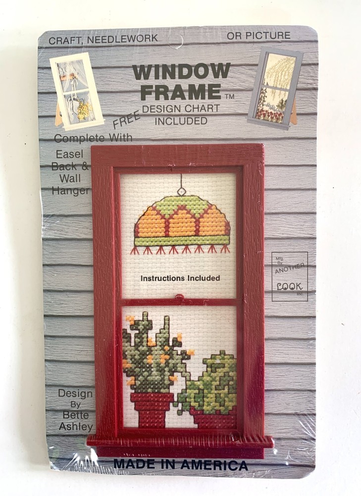 Bette Ashley Red Window Frame w/ Design Chart Boho Lamp & Plants