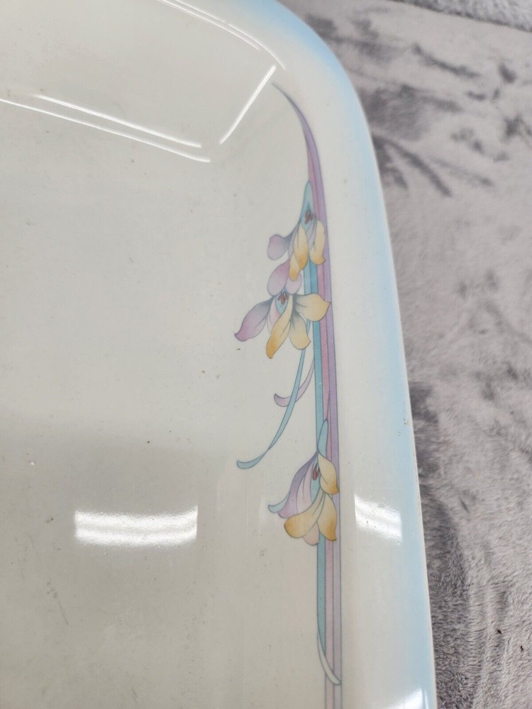 NORITAKE STONEWARE RECTANGULAR ROASTER RAINBOW END 14” X 9” Has Chip