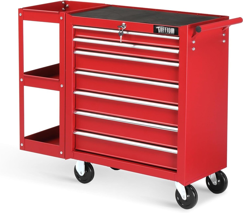 Heavy Duty 7-Drawer Rolling Tool Chest Tool Box with Lock & Key & Side Shelves