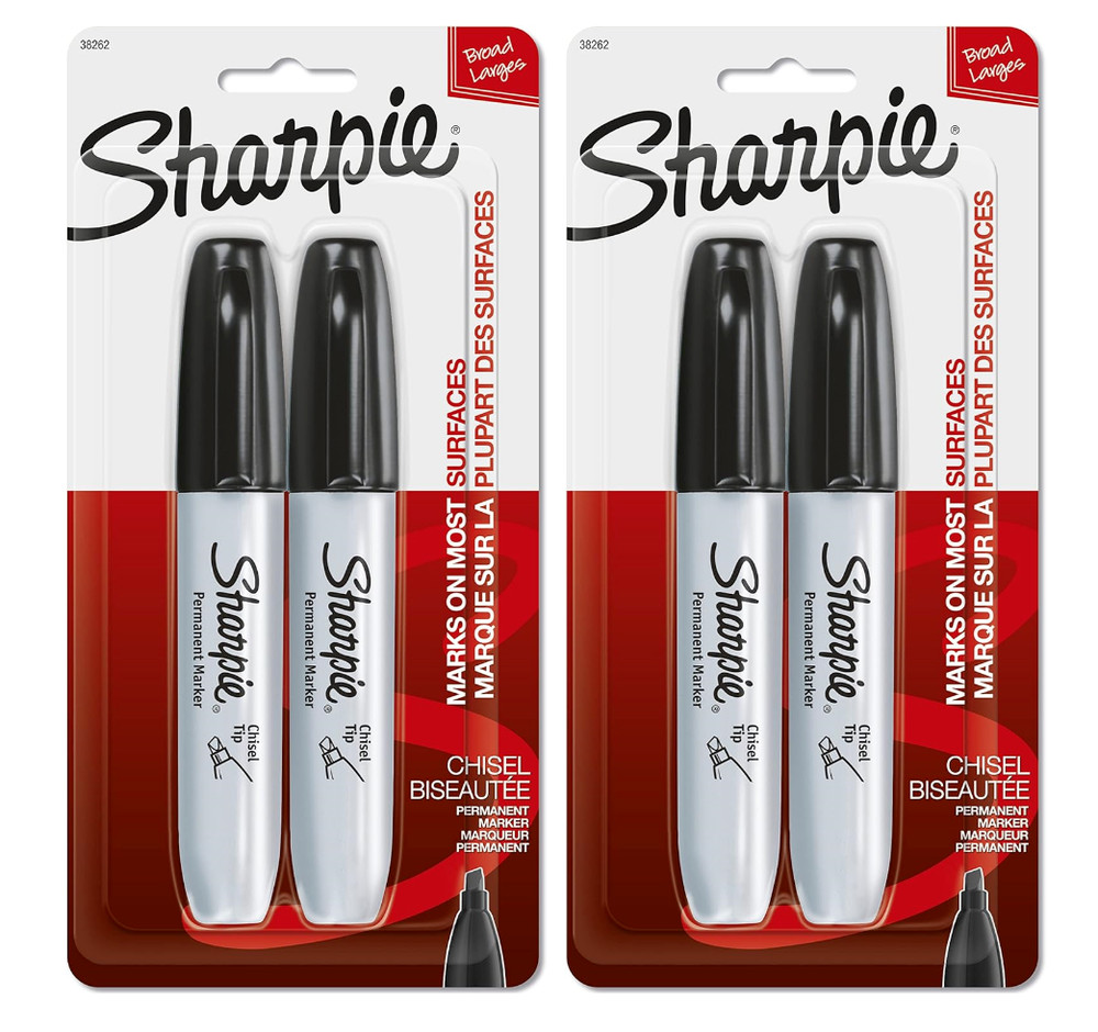 Sharpie Broad Tank Chisel Tip Black Permanent Marker, 2 Markers 2 Pack