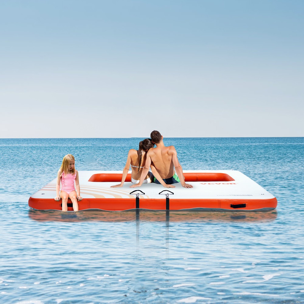 VEVOR Inflatable Floating Dock 10x10FT Water Dock Platform with 4*7FT Mesh Pool