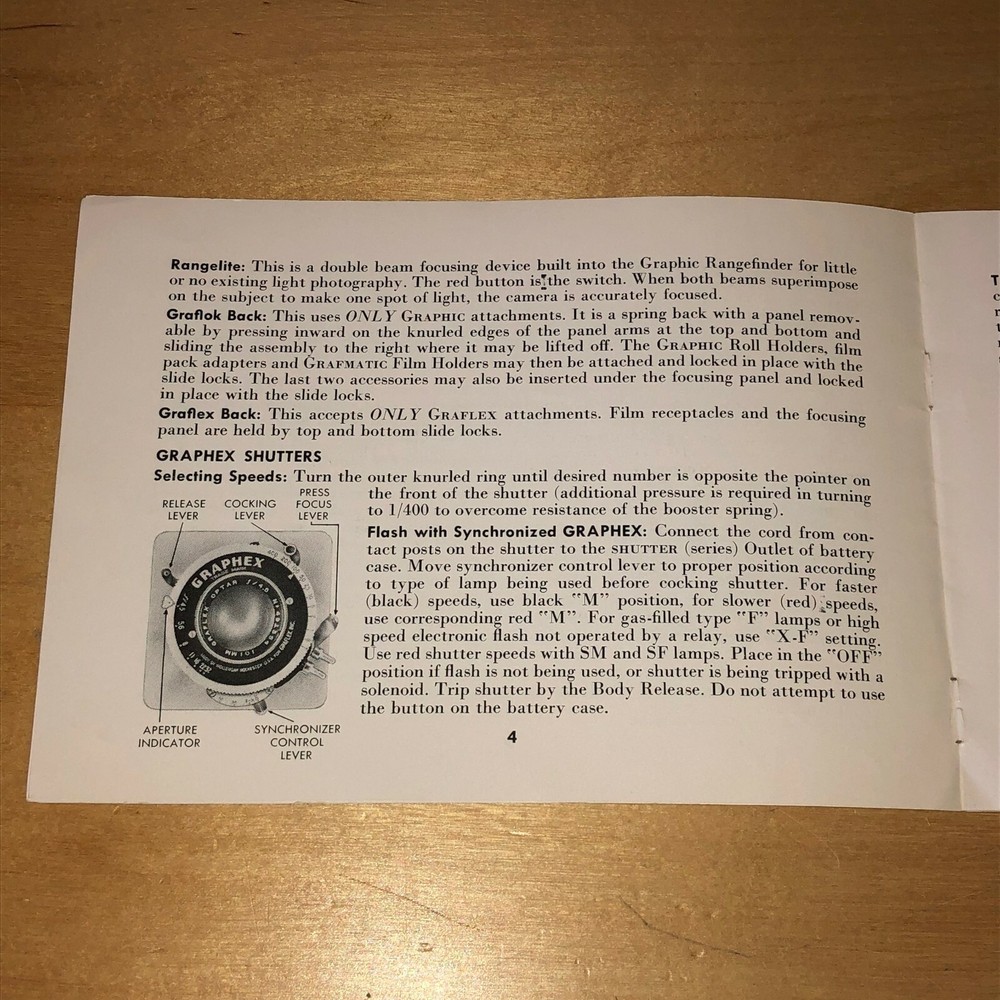 Instruction Manual Only Pacemaker Graphic Camera Graphex Shutters Supermatic