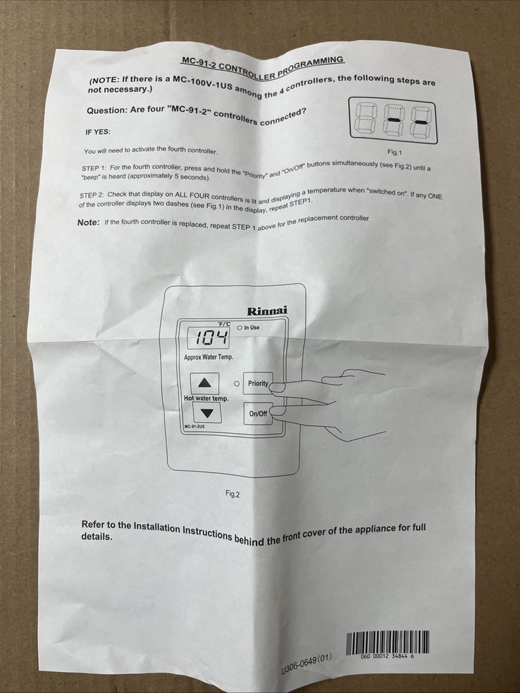 Rinnai Commercial Controller Model: MCC-91-2W