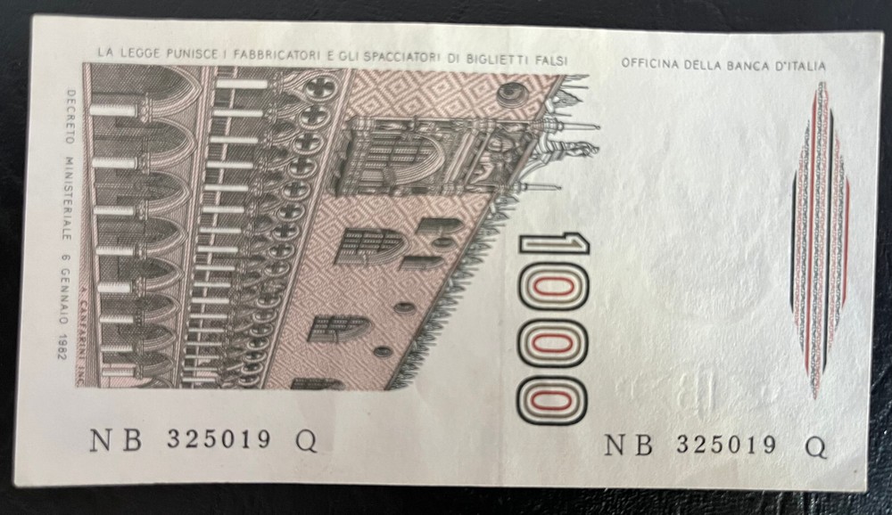 ITALY 1982 1000 LIRA NOTE
