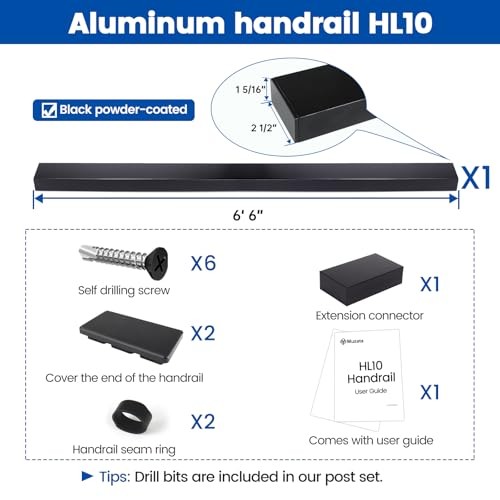 6'6" Aluminum Cable Railing Handrail Rectangular Handrail for 1 Pack Black