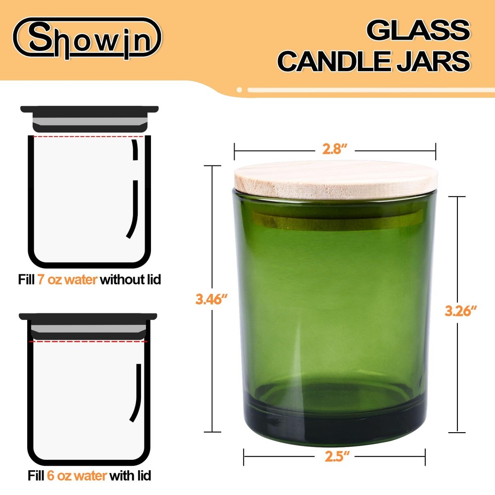 16 PCS Thick Candle Jars Making 7 oz Empty Wood Lids Sample Container Green