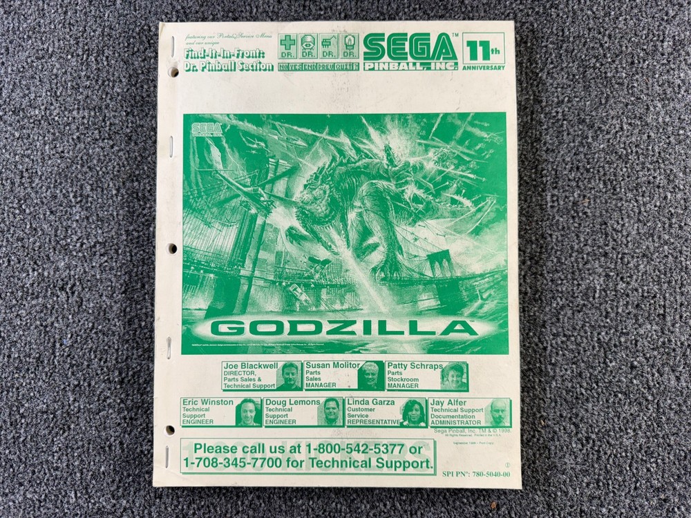 Sega Godzilla Pinball Machine Game Manual Schematics ORIGINAL