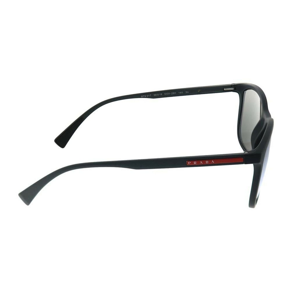 Prada PS 01TS DG02B0 Black Rubber Plastic Rectangle Sunglasses Silver Mirror