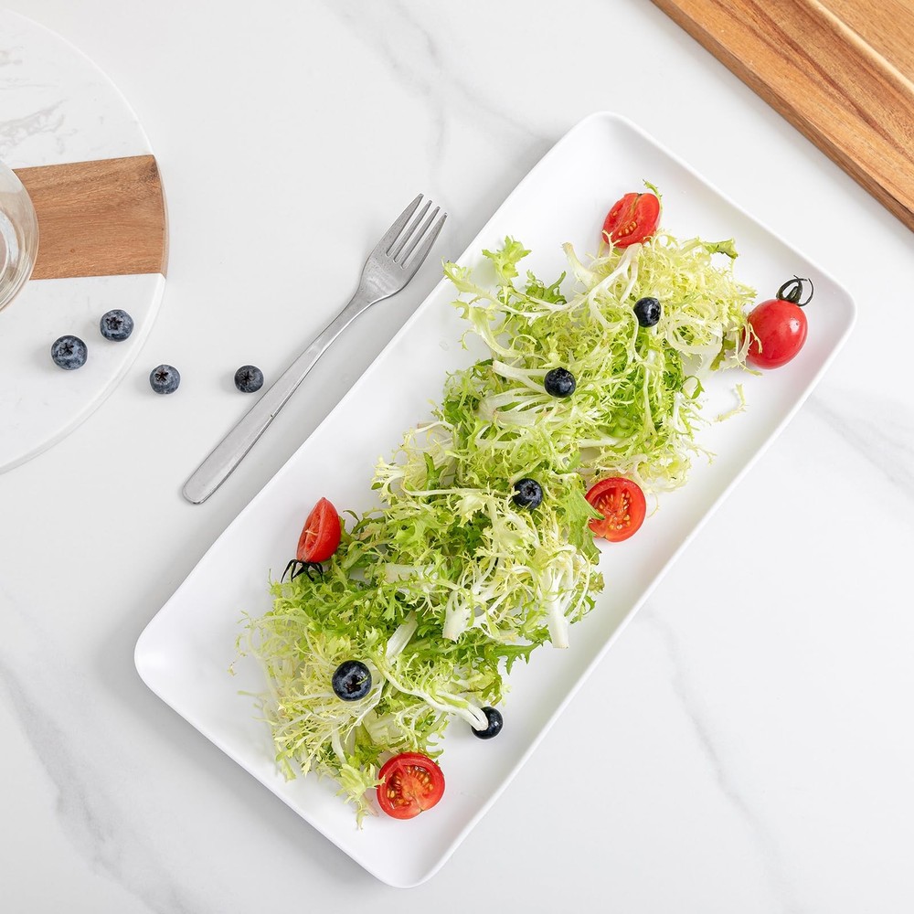 ZAROCRUS White Melamine Rectangular Serving Platters, Set of 4, 14"x7"
