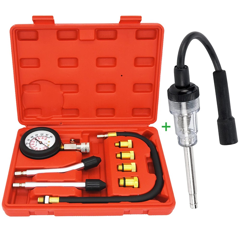 Petrol Engine Cylinder Compression Tester Kit and Spark Plug Tool Fit...