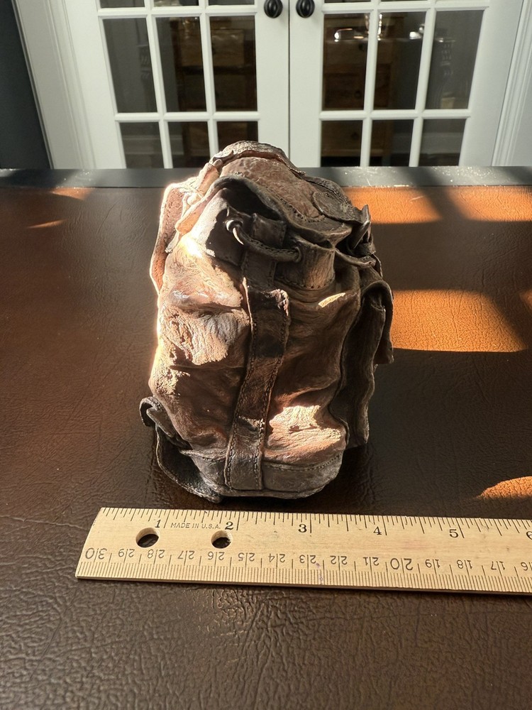 Distressed Leather Backpack Bookends Paperweight Decor