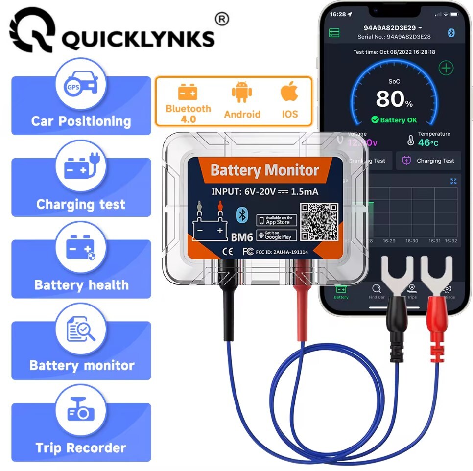 QUICKLYNKS BM6 Car Tester Battery Charging Analyzer For Android iOS APP BT 4.0