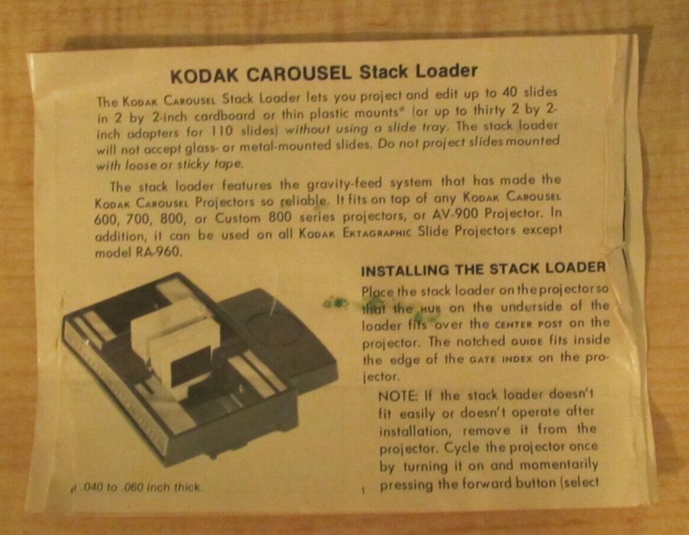 Vintage Kodak Carousel Stack Loader No. B40 Instructions Included Cat 151 4249