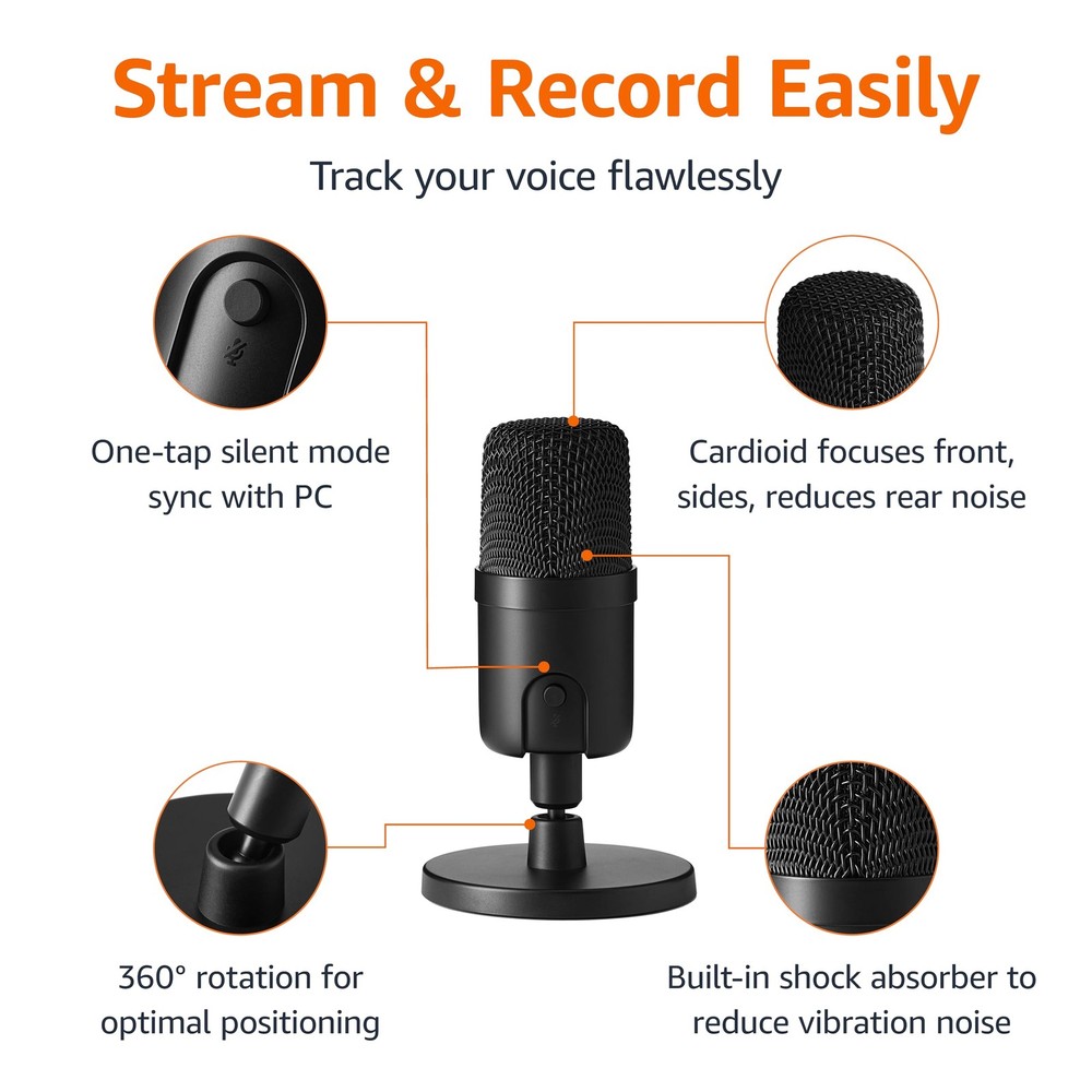 Amazon Basics USB Condenser Microphone for Streaming Recording Podcasting