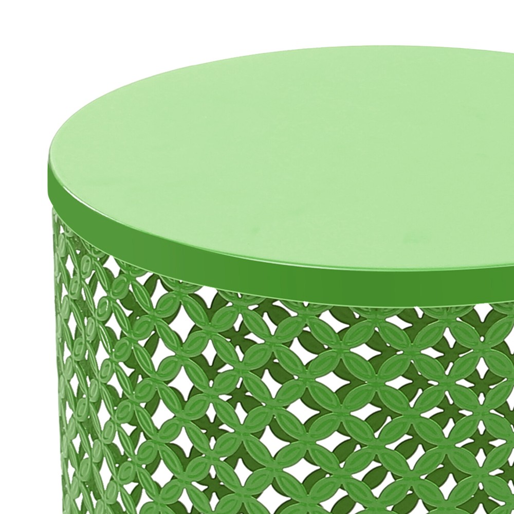 2PCS Green Side Table Metal Frame Accent Table Modern Openwork Pattern End Table