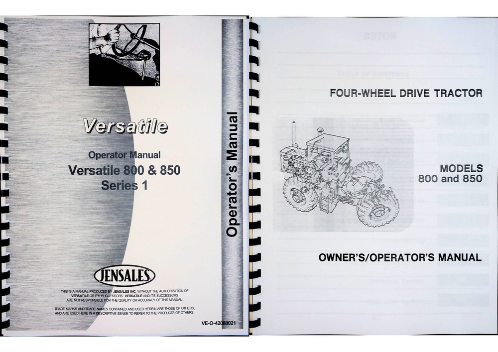 Versatile 800 850 Tractor Owners Operators Manual Series 1
