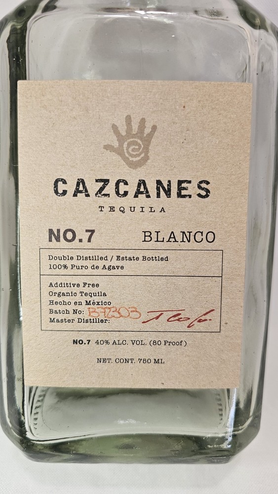 Cazcanes No 7 Blanco, Empty Tequila Bottle, 750ml, not rinsed.