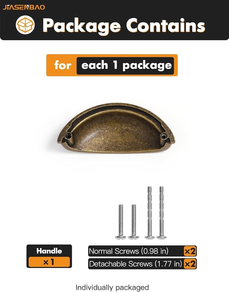 Antique Brass Cabinet Cup Pulls - Vintage Drawer Pulls - 3" Hole Center - 5 Pack
