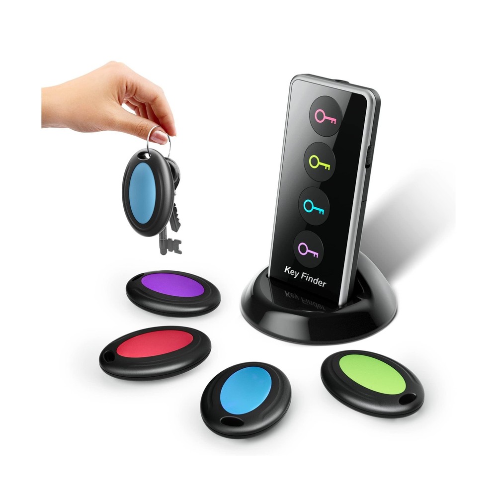Key Finder Locator with Sound, 100ft RF Item Tracker Tags with LED Light, 80d...