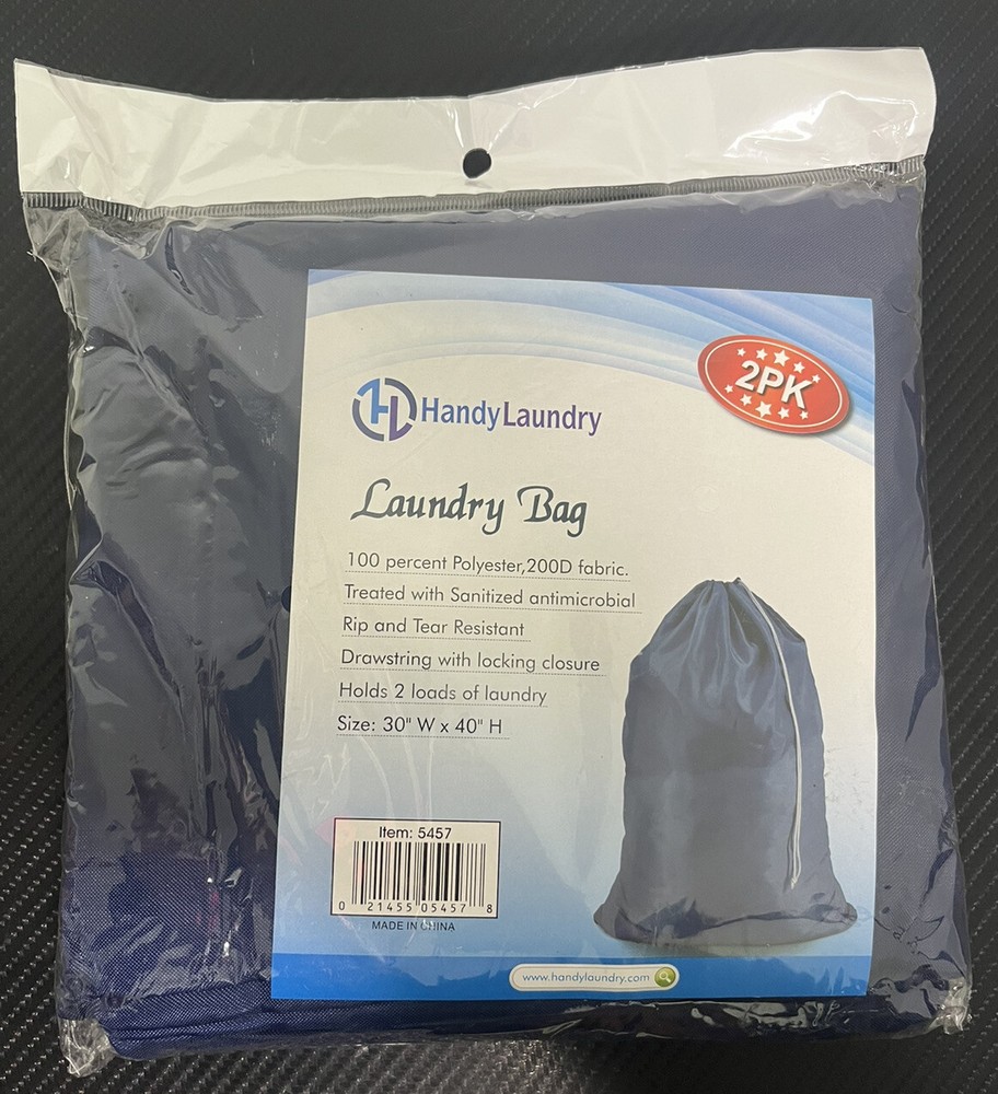 2-Pack Extra Large Heavy Duty Nylon Laundry Bag Locking Drawstring Closure, Navy
