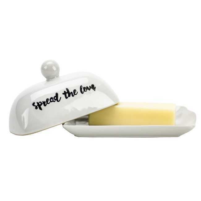Boston Warehouse White Lidded Butter Dish, Spread Love