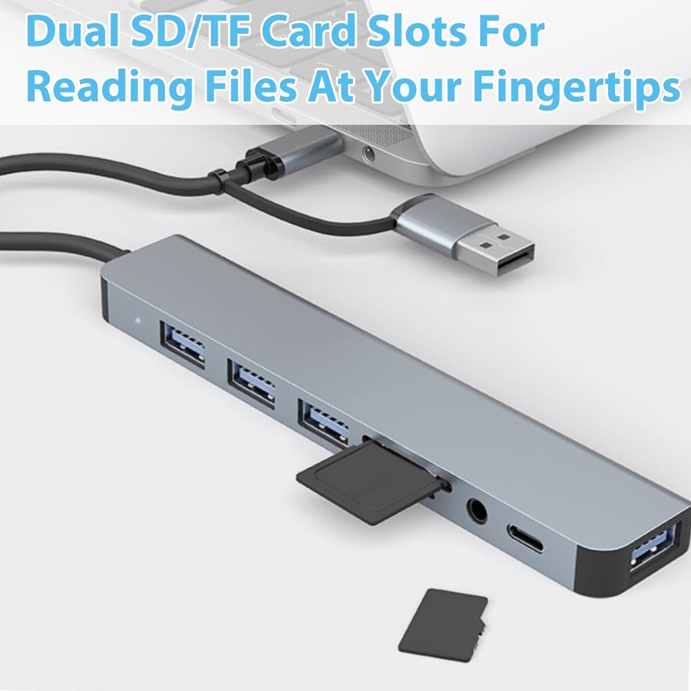 8 Port USB-C Hub Type Adapter 5G Speed Multi USB Splitter for PC Laptop Macbook