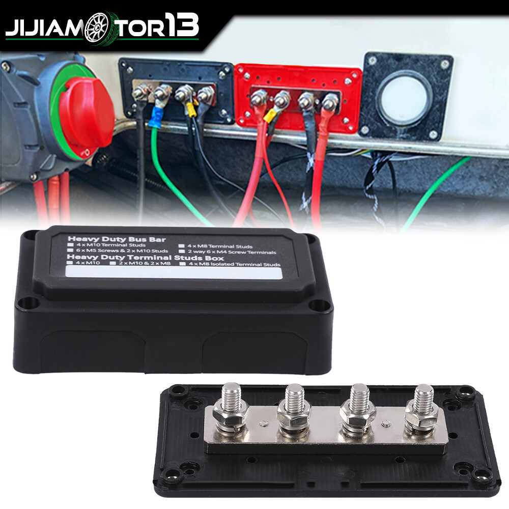 4 Way Bus Bar/Power Distribution Box Terminal Studs Black Heavy Duty 300A 48V DC