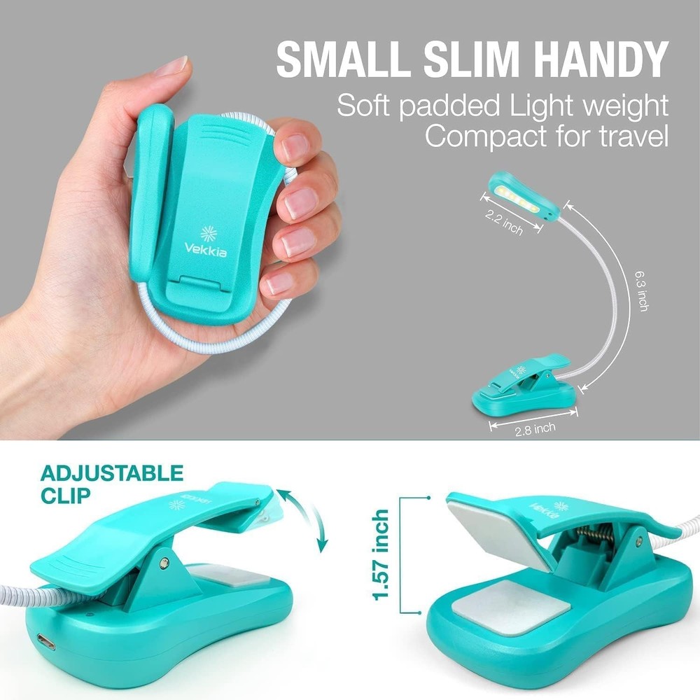 Compact Rechargeable Reading Light – Eye-Caring Diffused Light, Clip-On Design