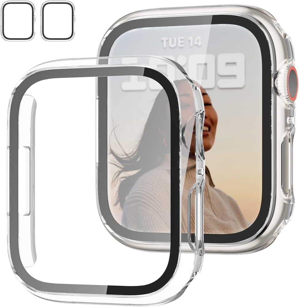2 Pack Case with Tempered Glass Screen Protector for Apple Watch 45mm Slim Guard
