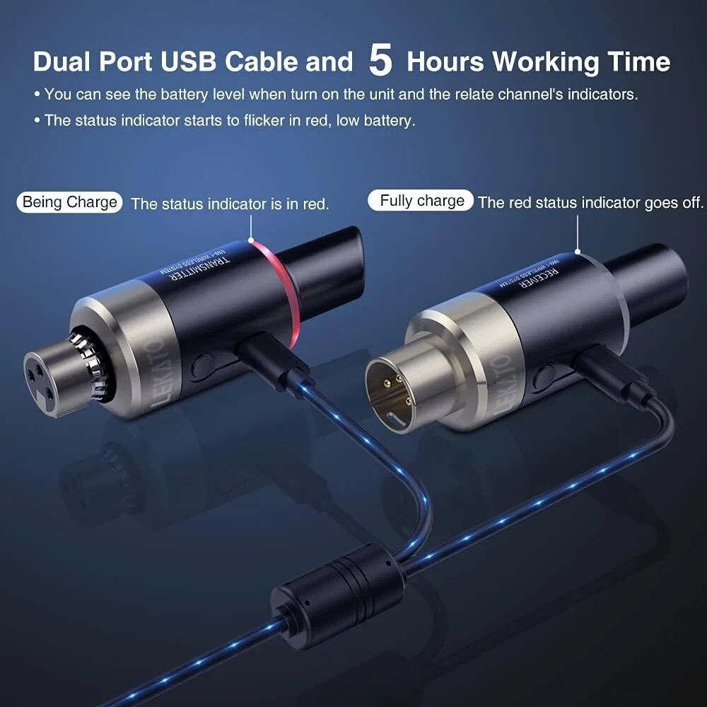 LEKATO 5.8 Ghz Wireless Microphone Transmitter Receiver Plug-on XLR Microphone