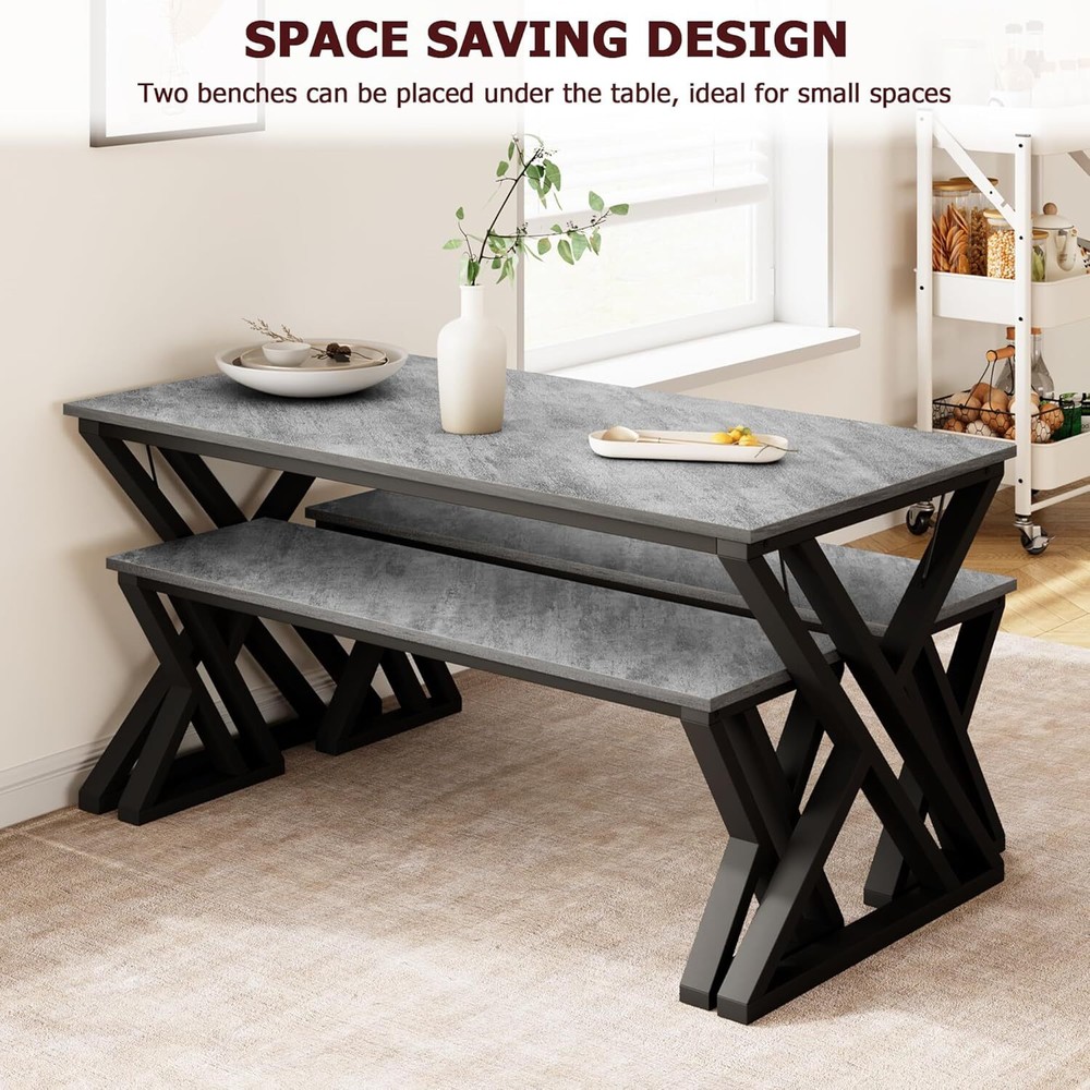 Kitchen Table with Benches, Dining Table Set for 4, Saving Space Table Set